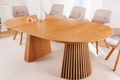 Ausziehbarer Esstisch VALHALLA WOOD 120-160-200cm natur Eichenholz oval Säulenfuß