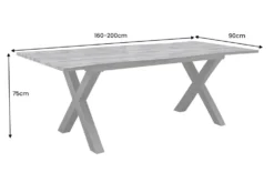 Ausziehbarer Esstisch WILD 160-200cm grau gekälkt Wildeichen-Design Baumkante schwarz