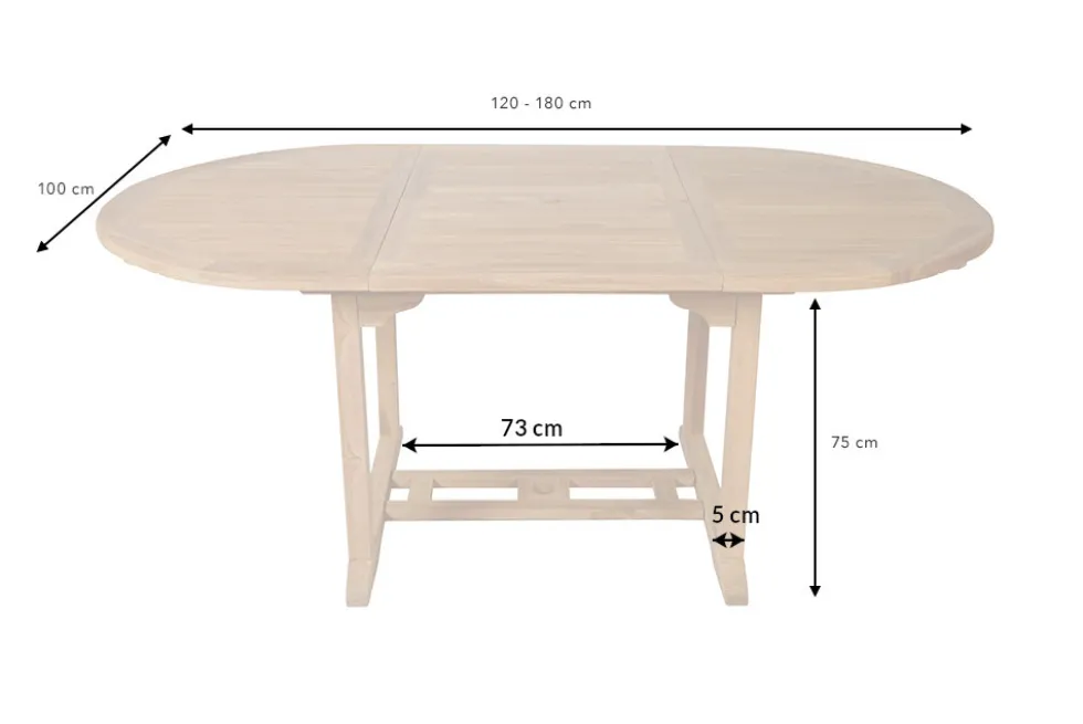 Ausziehbarer Gartentisch EMPIRE TEAK 120-180cm natur Massivholz oval