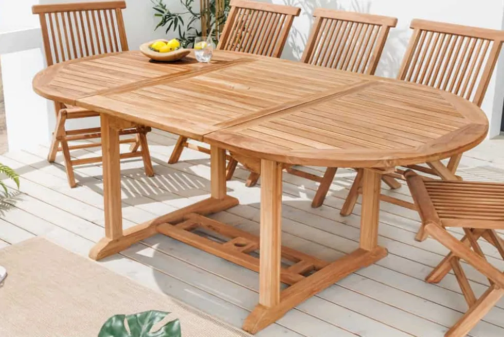 Ausziehbarer Gartentisch EMPIRE TEAK 120-180cm natur Massivholz oval