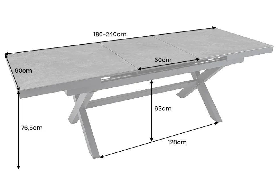 Ausziehbarer In- und Outdoor Esstisch EMPIRE 180-240cm anthrazit Keramik Gartentisch