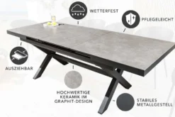 Ausziehbarer In- und Outdoor Esstisch EMPIRE 180-240cm hellgrau Keramik anthrazit