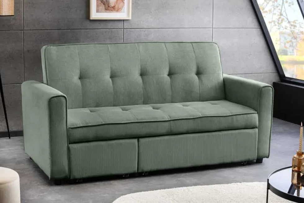 Ausziehbares Schlafsofa SMART 180cm grün Cord 2-Sitzer Couch mit Nosagfederung
