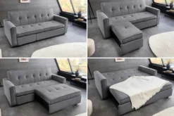 Ausziehbares Schlafsofa SMART 180cm grau Cord 2-Sitzer Couch mit Nosagfederung