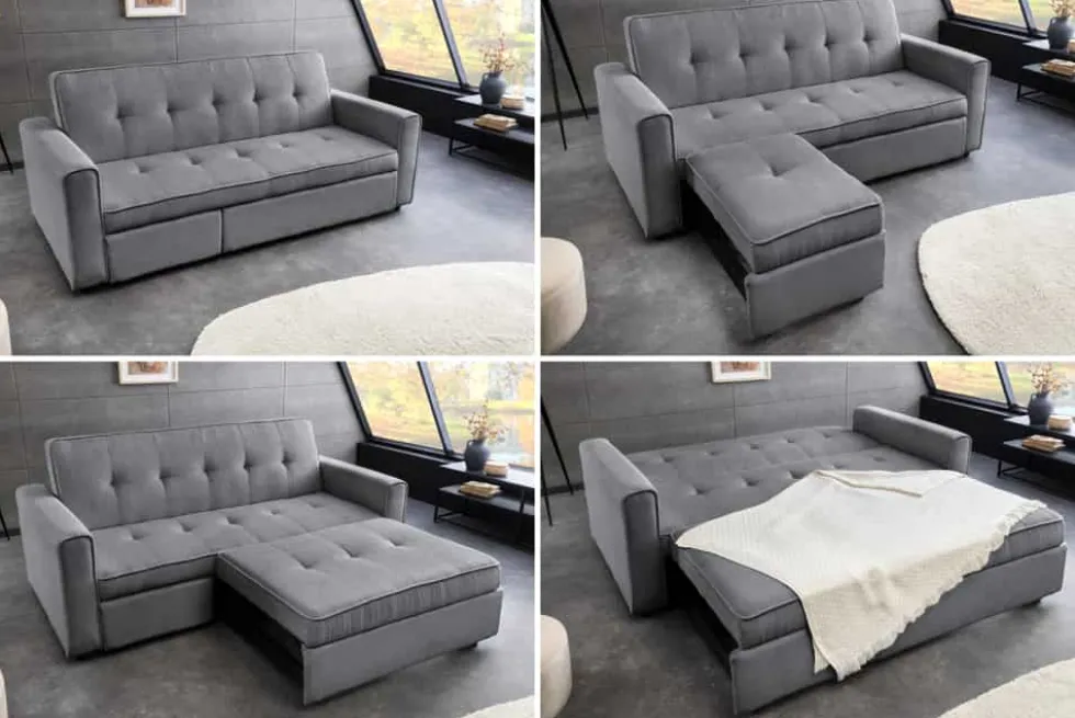 Ausziehbares Schlafsofa SMART 180cm grau Cord 2-Sitzer Couch mit Nosagfederung