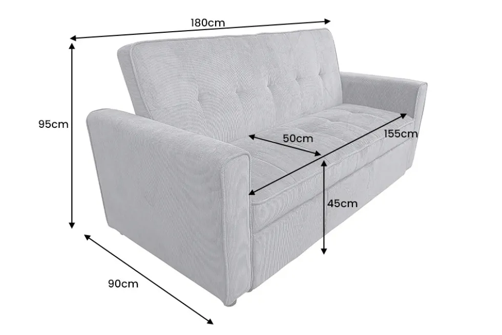 Ausziehbares Schlafsofa SMART 180cm grau Cord 2-Sitzer Couch mit Nosagfederung