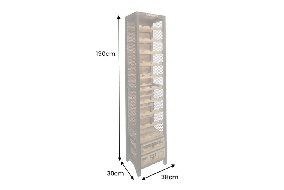 Authentisches Weinregal BODEGA 190cm natur Pinienholz Flaschenregal Schubladen