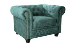 Barocker Sessel CHESTERFIELD petrol Samt Federkern goldene Nieten mit Knopfheftung