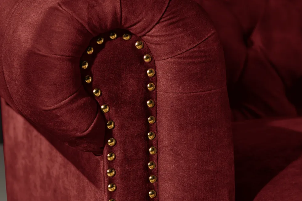 Barock Sofa CHESTERFIELD 205cm rot Samt Federkern Knopfheftung 3-Sitzer Couch