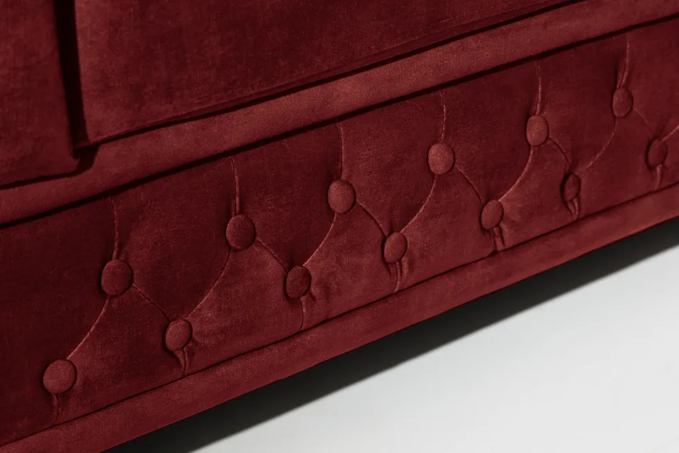 Barock Sofa CHESTERFIELD 205cm rot Samt Federkern Knopfheftung 3-Sitzer Couch