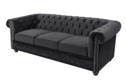 Barock Sofa CHESTERFIELD 205cm schwarz Samt Federkern Knopfheftung 3-Sitzer Couch
