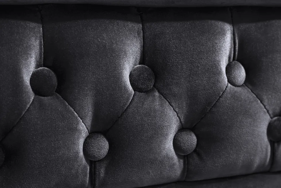 Barock Sofa CHESTERFIELD 205cm schwarz Samt Federkern Knopfheftung 3-Sitzer Couch