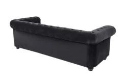Barock Sofa CHESTERFIELD 205cm schwarz Samt Federkern Knopfheftung 3-Sitzer Couch
