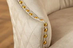 Barock Stuhl CASTLE DELUXE beige Samt gold Edelstahl mit Löwenkopf Ziernieten