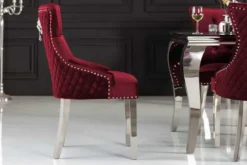 Barock Stuhl CASTLE DELUXE rot Samt Löwenkopf Chesterfield Design Esszimmerstuhl Nieten