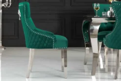 Barock Stuhl CASTLE DELUXE smaragdgrün Samt Edelstahl Löwenkopf