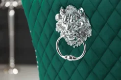 Barock Stuhl CASTLE DELUXE smaragdgrün Samt Edelstahl Löwenkopf