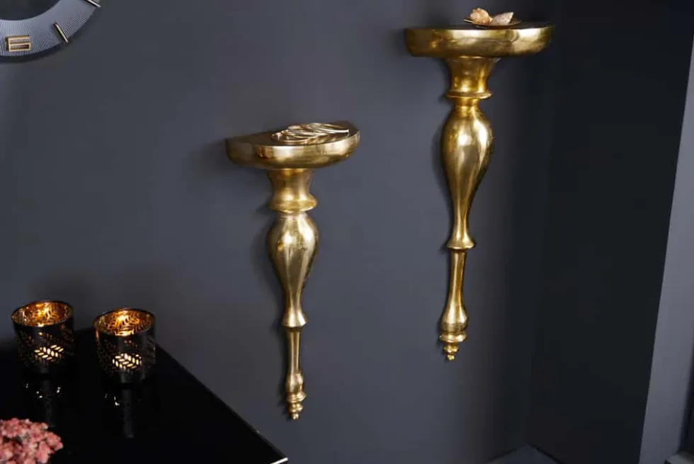 Barock Wandkonsole SCALA 80cm gold Metall Wandregal handmade Wanddekoration