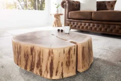 Baumstamm Couchtisch GOA 60cm natur Akazie Massivholz rund mit Rollen Unikat