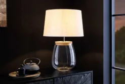Befüllbare Tischlampe CLASSICO 60cm weiß transparent Glas mit Leinenschirm