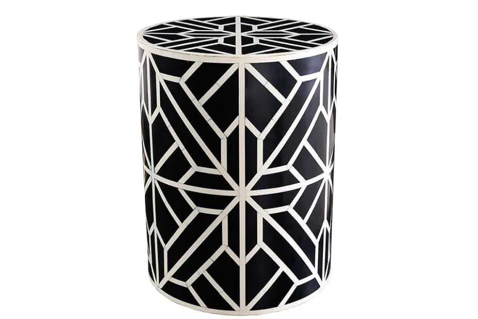 Beistelltisch HARMONY NATURE 45cm rund schwarz weiß Mosaik Kunsthandwerk