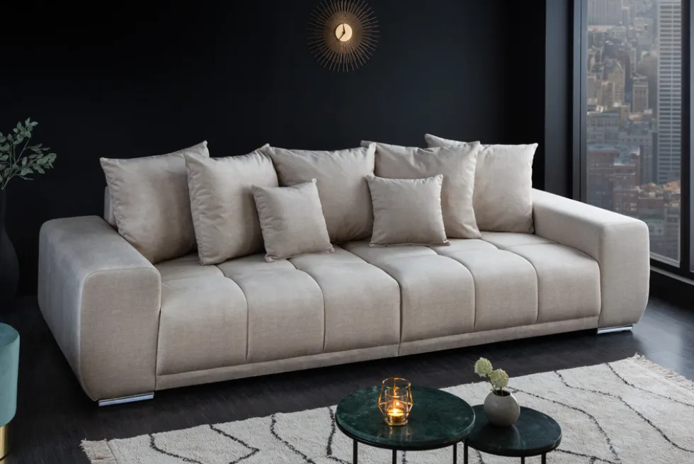 Big Sofa ELEGANCIA 285cm champagner beige Vogue Velours Samt inkl. Kissen Federkern