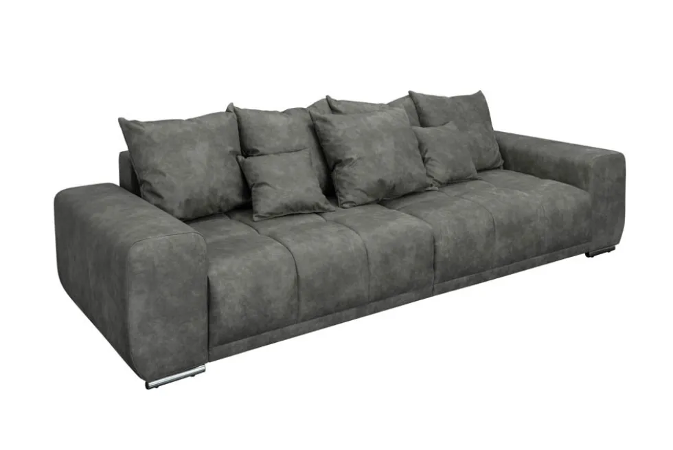 Big Sofa ELEGANCIA 285cm grau Microfaser XXL Couch inkl. Kissen Federkern