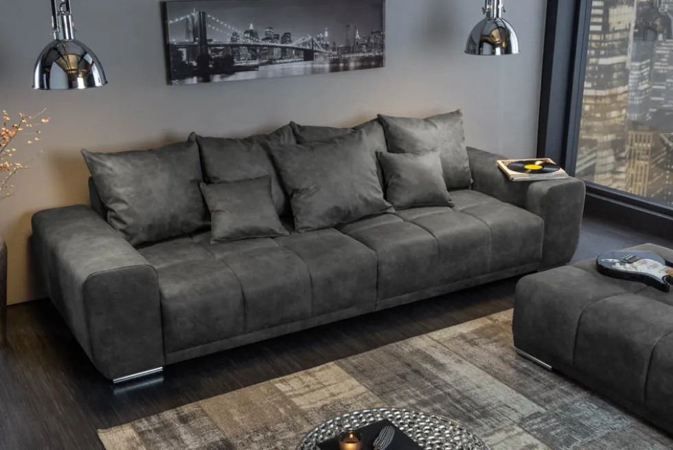 Big Sofa ELEGANCIA 285cm grau Microfaser XXL Couch inkl. Kissen Federkern