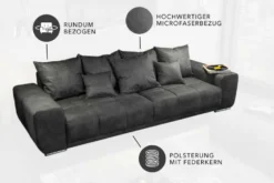 Big Sofa ELEGANCIA 285cm grau Microfaser XXL Couch inkl. Kissen Federkern