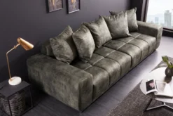 Big Sofa ELEGANCIA 285cm moosgrün Microfaser XXL Couch inkl. Kissen Federkern