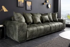 Big Sofa ELEGANCIA 285cm moosgrün Microfaser XXL Couch inkl. Kissen Federkern