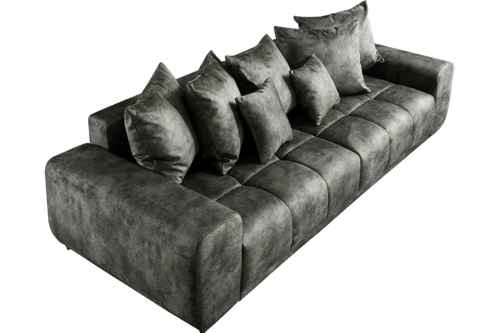 Big Sofa ELEGANCIA 285cm moosgrün Microfaser XXL Couch inkl. Kissen Federkern
