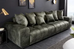 Big Sofa ELEGANCIA 285cm moosgrün Microfaser XXL Couch inkl. Kissen Federkern