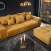 Big Sofa ELEGANCIA 285cm senfgelb Vogue Velours Samt XXL Couch inkl. Kissen Federkern