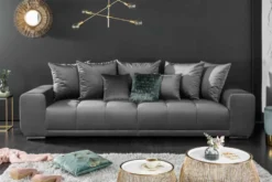 Big Sofa ELEGANCIA 285cm silbergrau Samt XXL Couch inkl. Kissen Federkern
