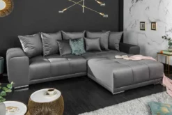 Big Sofa ELEGANCIA 285cm silbergrau Samt XXL Couch inkl. Kissen Federkern