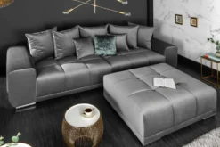 Big Sofa ELEGANCIA 285cm silbergrau Samt XXL Couch inkl. Kissen Federkern