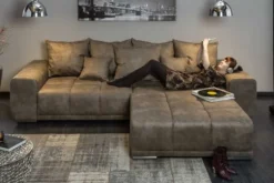 Big Sofa ELEGANCIA 285cm taupe Microfaser XXL Couch inkl. Kissen Federkern
