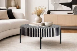 Bone Inlay Couchtisch HARMONY NATURE 65cm schwarz weiß Intarsien Kunsthandwerk