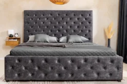 Boxbett PARIS 180x200cm grau Samt mit Stauraum und Lattenrost
