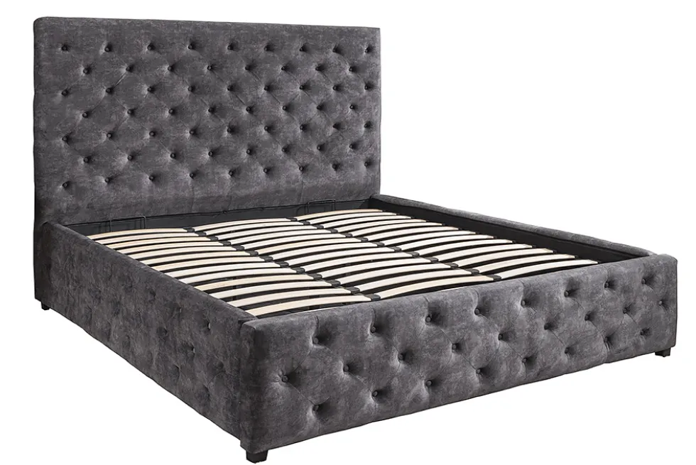 Boxbett PARIS 160x200cm grau Samt mit Stauraum und Lattenrost