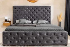 Boxbett PARIS 160x200cm grau Samt mit Stauraum und Lattenrost
