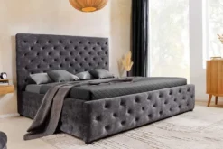 Boxbett PARIS 160x200cm grau Samt mit Stauraum und Lattenrost