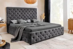 Boxbett PARIS 160x200cm grau Samt mit Stauraum und Lattenrost