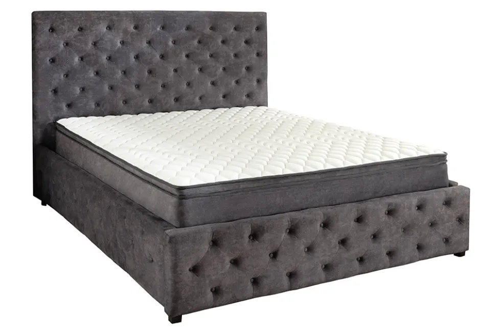 Boxbett PARIS 180x200cm grau Samt mit Stauraum inkl. Matratze und Topper