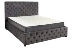 Boxbett PARIS 160x200cm grau Samt mit Stauraum inkl. Matratze und Topper