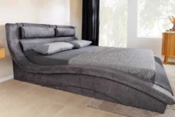 Boxbett SWING 160x200cm grau Vogue Seiden Samtstoff inkl. Stauraum und Bettkasten