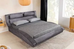 Boxbett SWING 160x200cm grau Vogue Seiden Samtstoff inkl. Stauraum und Bettkasten