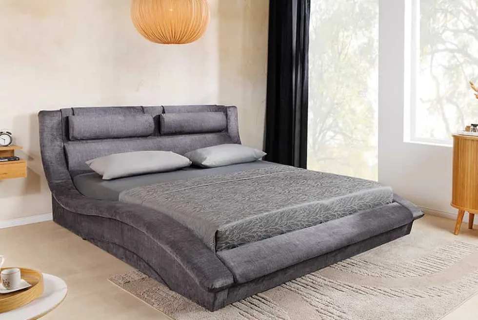 Boxbett SWING 160x200cm grau Vogue Seiden Samtstoff inkl. Stauraum und Bettkasten