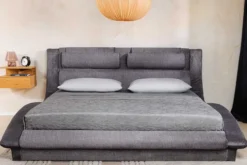 Boxbett SWING 160x200cm grau Vogue Seiden Samtstoff inkl. Stauraum und Bettkasten